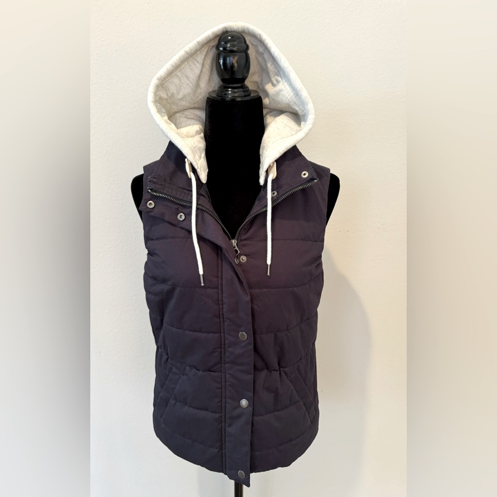 H&M LOGG Label of Graded Goods Women’s Down Puffer Vest Navy With Hood Size 4